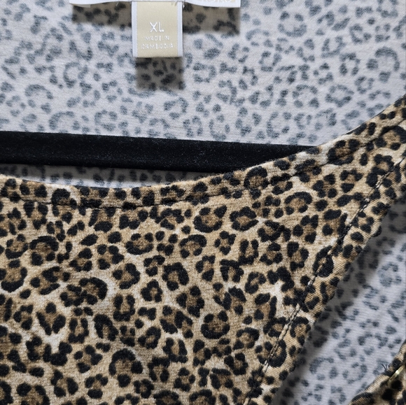 MICHAEL KORS Leopard Animal Print gold Button Front Knit Top Xl LONG SLEEVE - Picture 6 of 8